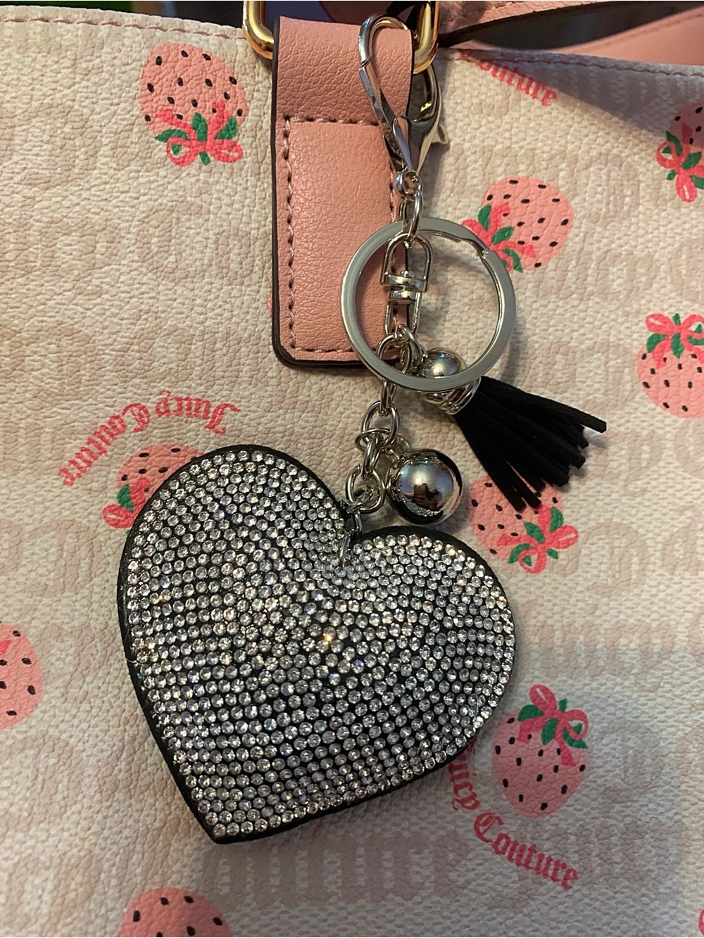Crystal Heart Keychain with Black Tassel